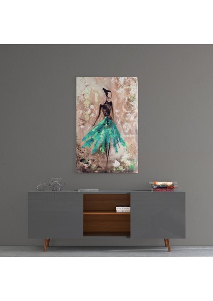 Kadın (Yeşil) Cam Tablo - 72X46 cm fırsatları