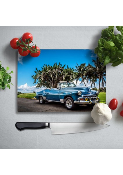 Klasik Chevrolet Uv Baskılı Cam Kesme Tablası 35X25 cm