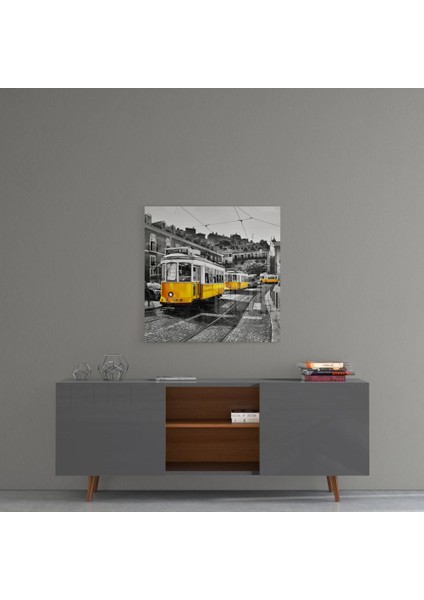 Lizbon Sarı Tramvay Cam Tablo - 40X40 cm fırsatları