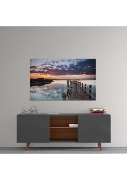 Sahilde Gün Batımı Cam Tablo - 72X46 cm fırsatları