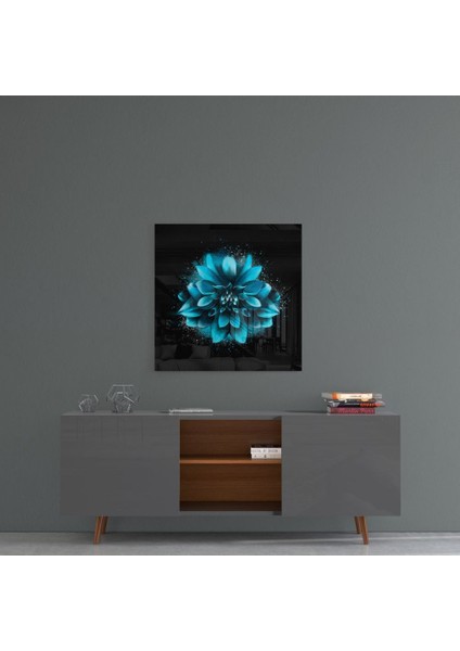 Mavi Çiçek Cam Tablo - 40X40 cm fırsatları