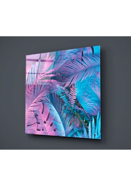 Tropik Yapraklar Cam Tablo - 40X40 cm