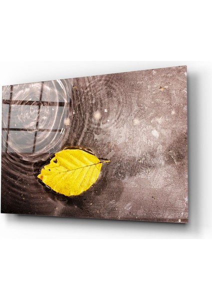 Sarı Yaprak Cam Tablo - 72X46 cm