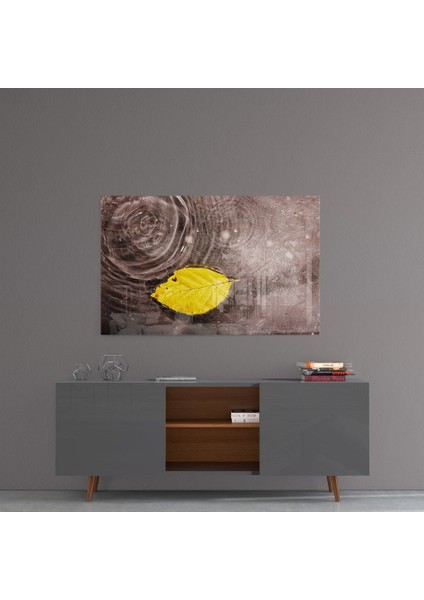 Sarı Yaprak Cam Tablo - 72X46 cm