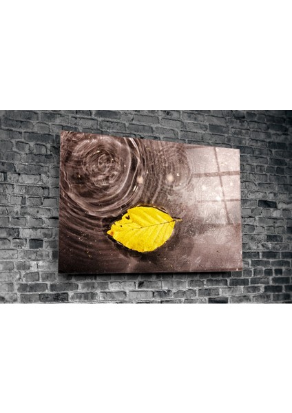 Sarı Yaprak Cam Tablo - 72X46 cm