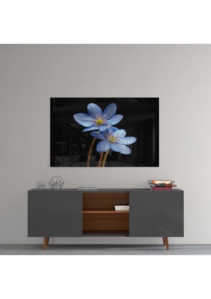 Mavi Çiçek Cam Tablo - 72X46 cm