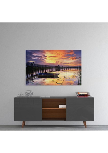 Rıhtımda Gün Batımı Cam Tablo - 72X46 cm fırsatları