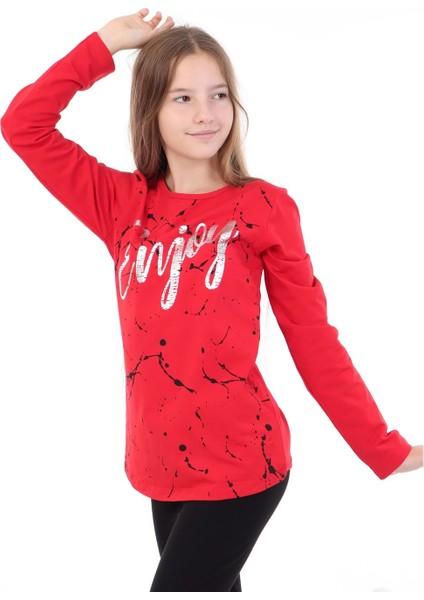 Toontoy Kız Çocuk Varaklı Enjoy Baskılı T-Shirt