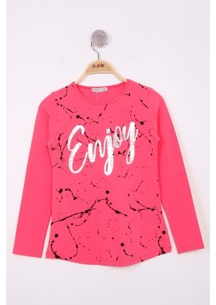 Toontoy Kız Çocuk Varaklı Enjoy Baskılı T-Shirt modelleri