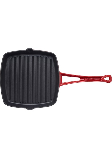 Döküm Izgara Tava, Metal Saplı. Ölçü 26X26CM. - Kırmızı