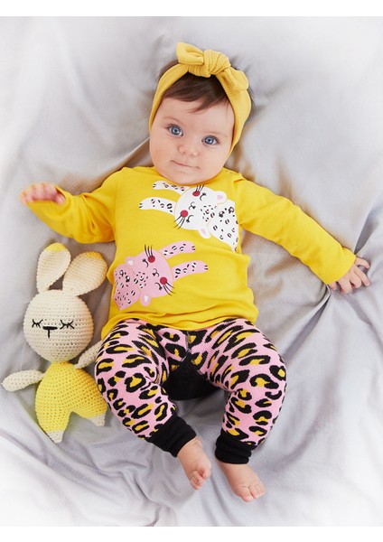 Leopar Kız Bebek T-Shirt Tayt-Pantolon Takım