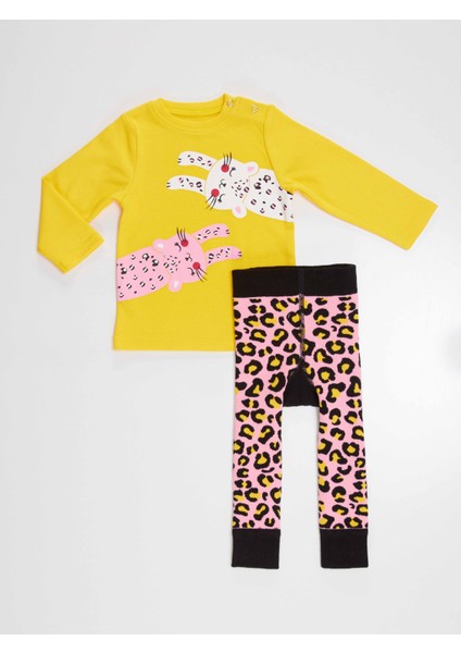 Leopar Kız Bebek T-Shirt Tayt-Pantolon Takım