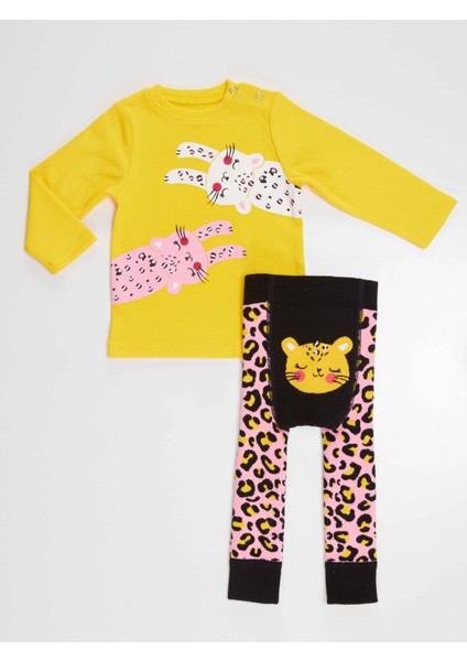 Leopar Kız Bebek T-Shirt Tayt-Pantolon Takım