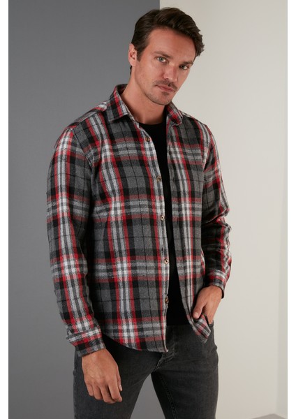 Ekoseli Uzun Kollu Slim Fit Kışlık Gömlek Erkek Gömlek CF21W112844