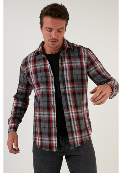Ekoseli Uzun Kollu Slim Fit Kışlık Gömlek Erkek Gömlek CF21W112844 modelleri