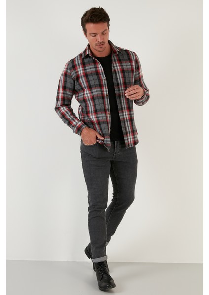 Ekoseli Uzun Kollu Slim Fit Kışlık Gömlek Erkek Gömlek CF21W112844 fırsatları