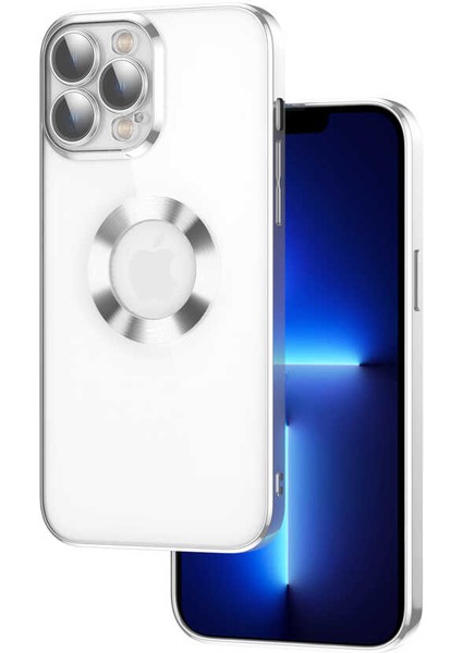 Apple iPhone 12 Pro Max Kılıf Logo Gösteren Parlak Kenarlı Kamera Lens Korumalı Şeffaf Omega Silikon Kapak