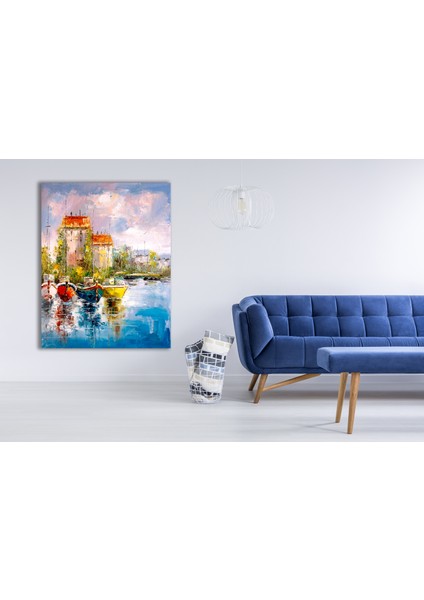 Yağlı Boya Görünümlü Göl Manzarası Kanvas Tablo