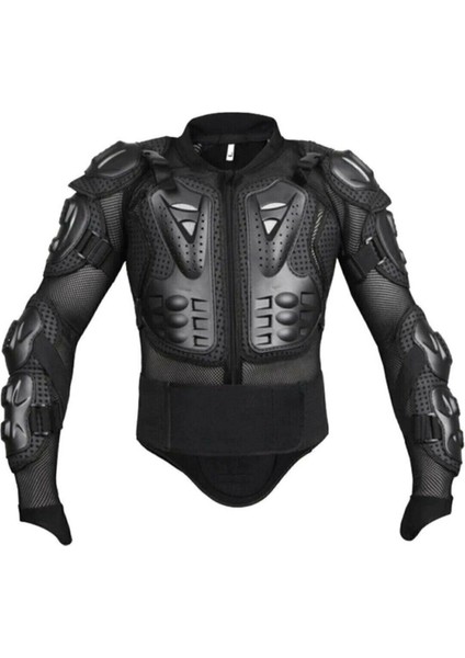 Body Armor Fileli Yazlık Full Koruma Omuz Sırt Dirsek Göğüs Karın Koruma Siyah Cross Motorcu Montu