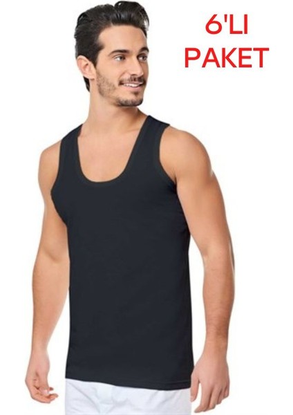 Erkek Siyah Penye Atlet 6'lı Paket ( (%100 Pamuk) )