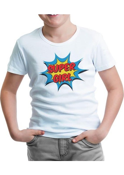 Super Girl Beyaz Çocuk Tshirt