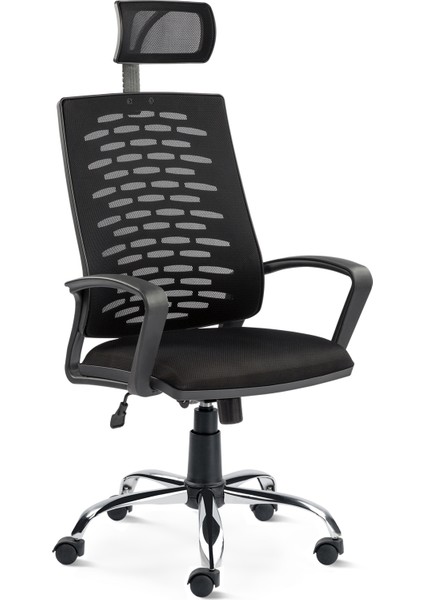 Sers Home & Office Krom Ayak Siyah Yönetici Koltuğu
