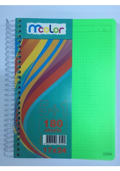 6 Bölmeli Spiralli Ayraçlı Seperatörlü Defter Plastik Kapak 17X24 cm 180 Yp. 5 Kareli + 1 Çizgili