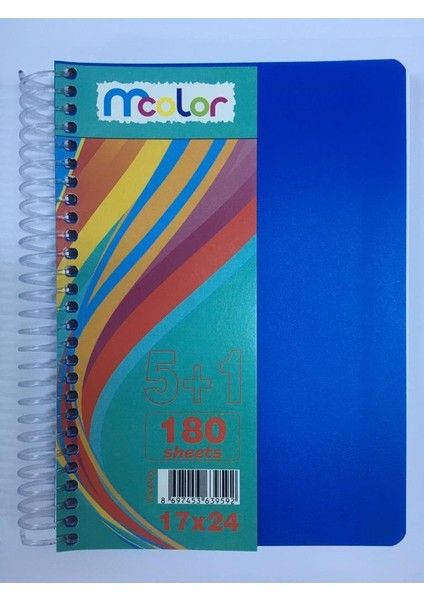 6 Bölmeli Spiralli Ayraçlı Seperatörlü Defter Plastik Kapak 17X24 cm 180 Yp. 5 Kareli + 1 Çizgili