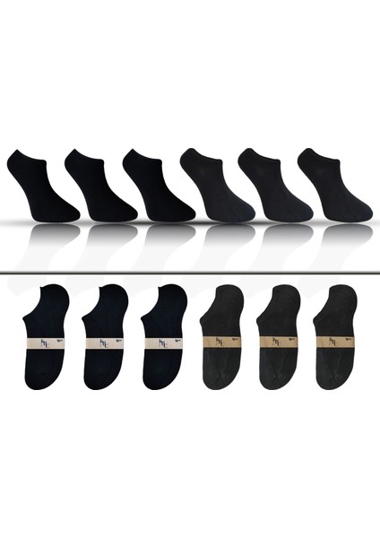 KBC Socks 6'lı Dikişsiz Bambu Terletmez Spor Erkek Kısa Bilek Çorap Seti / Kutulu Set / 3 Siyah - 3 Füme