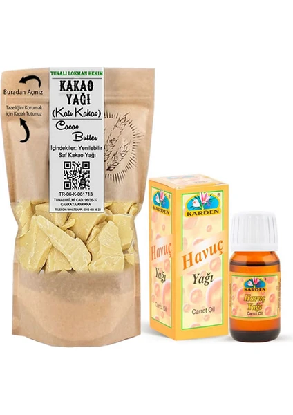 Tunalı Lokman Hekim Yenilebilir Kakao Yağı 100 gr + Karden Havuç Yağı 20 ml (Bronzlaşma Yağı)