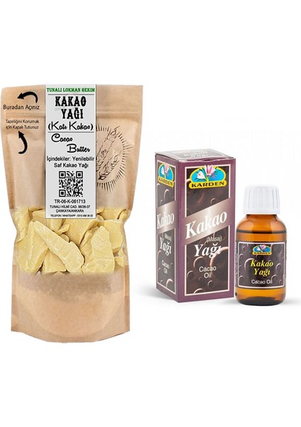 Yenilebilir Kakao Yağı 100 gr + Karden Sıvı Kakao Yağı 50 ml (Bronzlaşma Yağı)