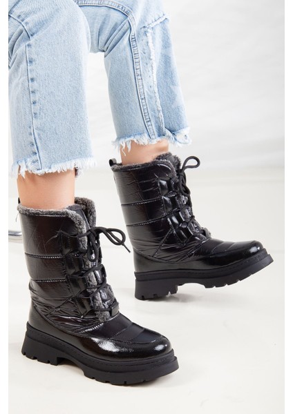 Grant Kadın Bagcıklı Kürklü Bot Siyah Rugan