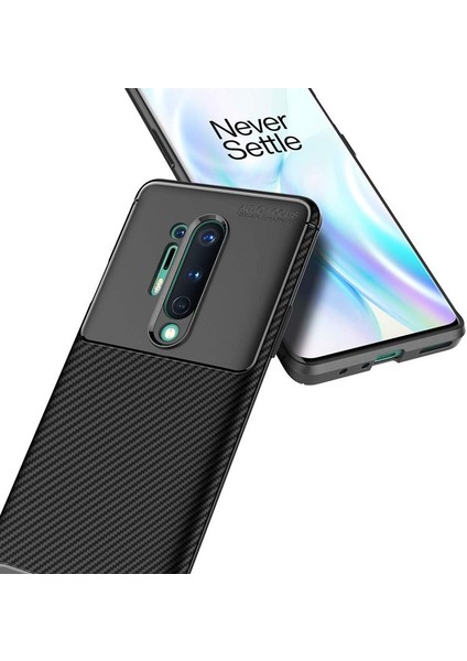 Oneplus 8 Pro Karbon Görünüm Negro Silikon Kılıf + Ekran Koruyucu Ped