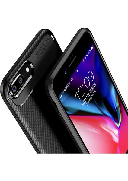 Apple iPhone 8 Plus Karbon Görünüm Negro Silikon Kılıf + Ekran Koruyucu Nano