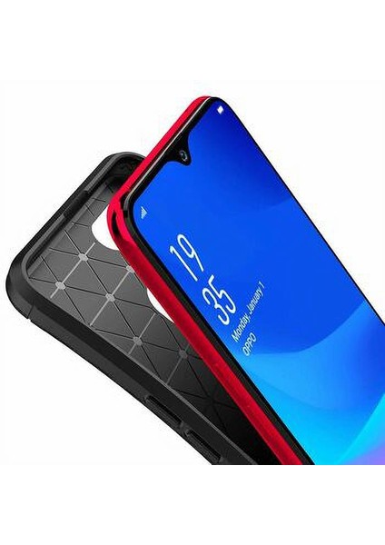 Oppo A7X Karbon Görünüm Negro Silikon Kılıf + Ekran Koruyucu Nano