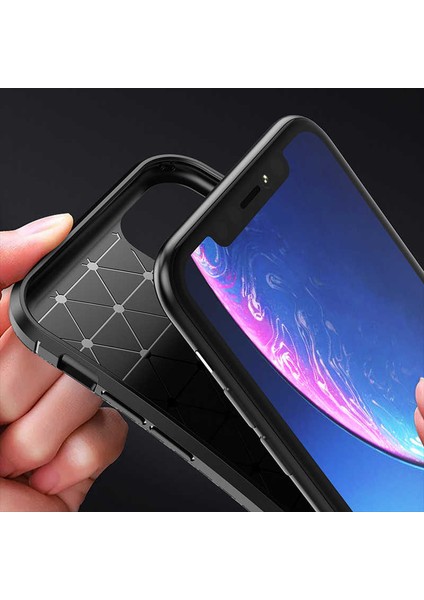 Apple iPhone 12 Mini Karbon Görünüm Negro Silikon Kılıf + Ekran Koruyucu Nano