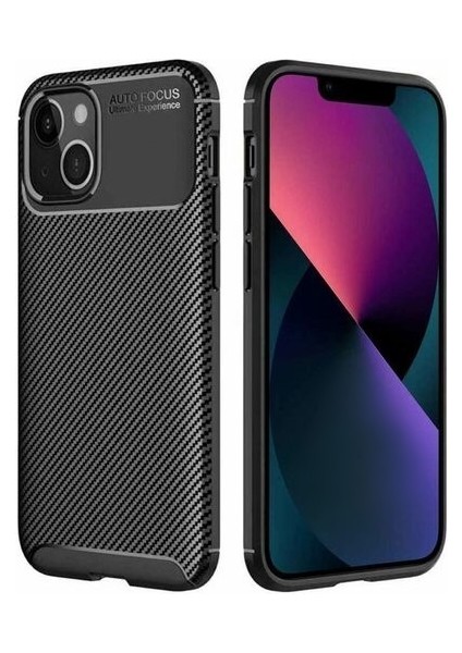 Apple iPhone 13 Mini Karbon Görünüm Negro Silikon Kılıf + Ekran Koruyucu Nano