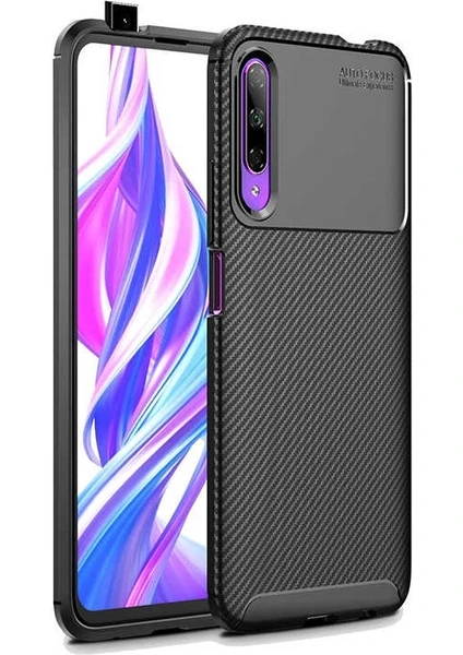 Huawei P Smart Pro Karbon Görünüm Negro Silikon Kılıf + Ekran Koruyucu Nano