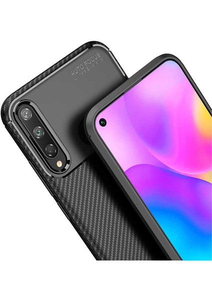 Huawei P40 Lite E Karbon Görünüm Negro Silikon Kılıf + Ekran Koruyucu Nano