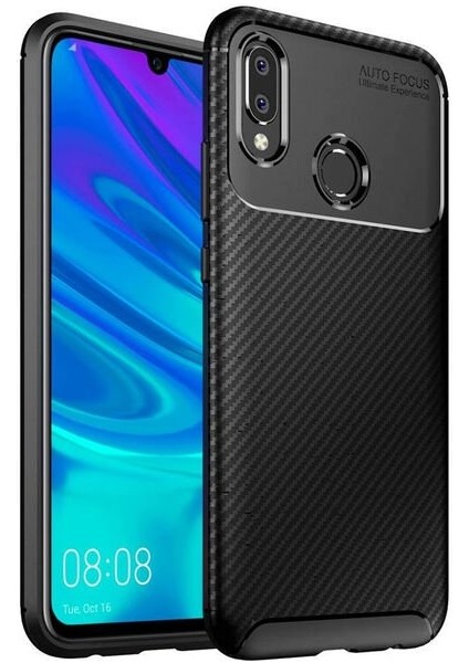 Huawei P Smart 2019 Karbon Görünüm Negro Silikon Kılıf + Ekran Koruyucu Nano