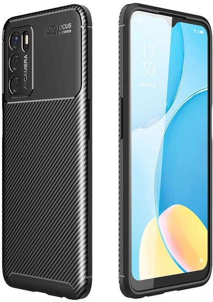 Oppo A16 Karbon Görünüm Negro Silikon Kılıf + Ekran Koruyucu Nano