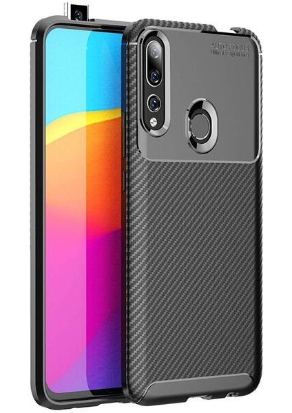 Huawei Y9 Prime 2019 Karbon Görünüm Negro Silikon Kılıf + Ekran Koruyucu Nano