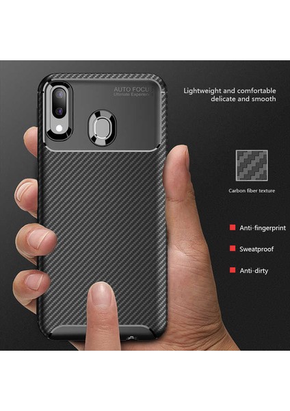 Huawei Y7 Prime 2019 Karbon Görünüm Negro Silikon Kılıf + Ekran Koruyucu Nano