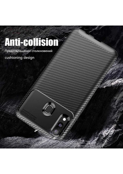 Huawei Y7 Prime 2019 Karbon Görünüm Negro Silikon Kılıf + Ekran Koruyucu Nano
