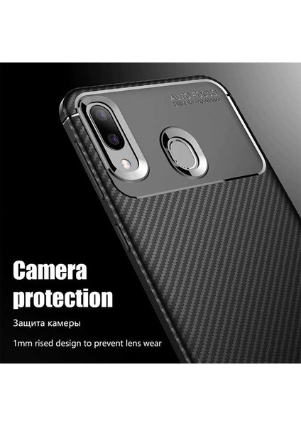 Huawei Y7 Prime 2019 Karbon Görünüm Negro Silikon Kılıf + Ekran Koruyucu Nano