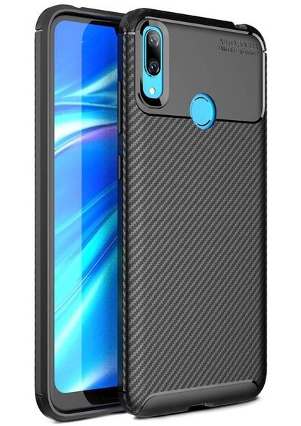 Huawei Y7 Prime 2019 Karbon Görünüm Negro Silikon Kılıf + Ekran Koruyucu Nano