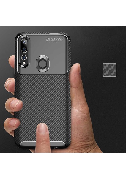 Huawei Y9 Prime 2019 Karbon Görünüm Negro Silikon Kılıf + Ekran Koruyucu Nano