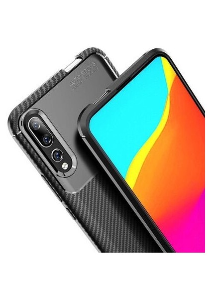 Huawei Y9 Prime 2019 Karbon Görünüm Negro Silikon Kılıf + Ekran Koruyucu Nano