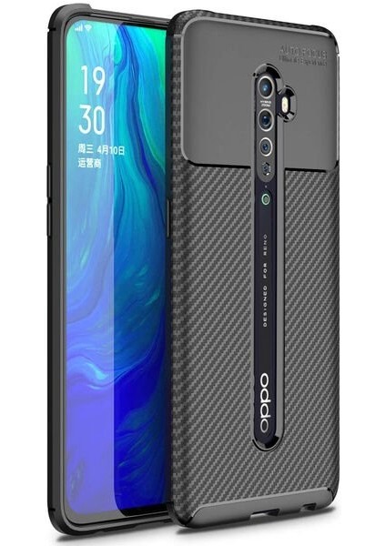 Oppo Reno2 (CPH1907) Karbon Görünüm Negro Silikon Kılıf + Ekran Koruyucu Nano