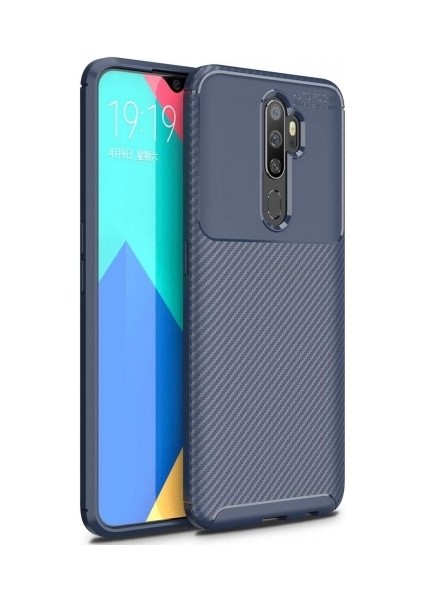 Oppo A5 2020 Karbon Görünüm Negro Silikon Kılıf + Ekran Koruyucu Nano